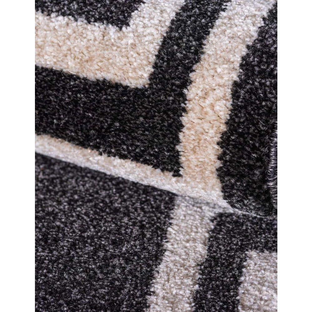 Athens Charcoal Black 3'3" x 5'3" Geometric Synthetic Area Rug