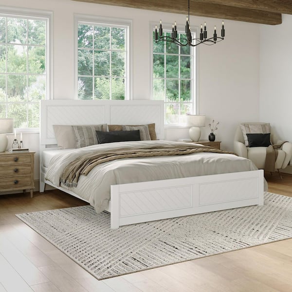 AFI Canyon White Solid Wood King Foundation Bed Frame with Matching Footboard