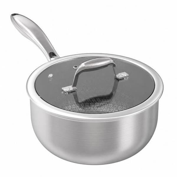 3 qt. 3 Ply Stainless Steel Nonstick Sauce Pan in Silver with Lid, Oven Safe, Induction Pot Compatible with All Cooktops