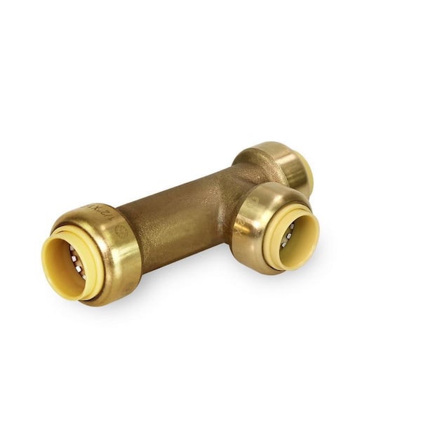 PLUMBFLEX Pushlock 1/2 in. Brass Lead Free Push x Push x Push Slip Tee Fitting For Potable Water and Hydronic Heating
