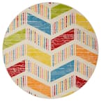 Whimsical Cream/Orange 5 ft. Round Indoor Area Rug