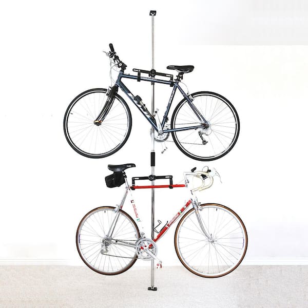 Unbranded Sparehand Q-Rak II Floor-To-Ceiling Freestanding Adjustable Bike Rack Storage, Max Weight Limit 80 lbs., Chrome