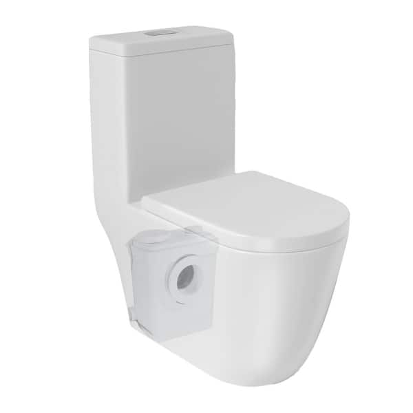 450 W Macerating Upflush Elongated 1-piece Toilet in White for Basement, 1.1/1.6 GPF Dual Flush Seat Included