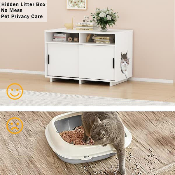 DINZI LVJ Cat Litter Box Enclosure, Hidden Cat Washroom with Door