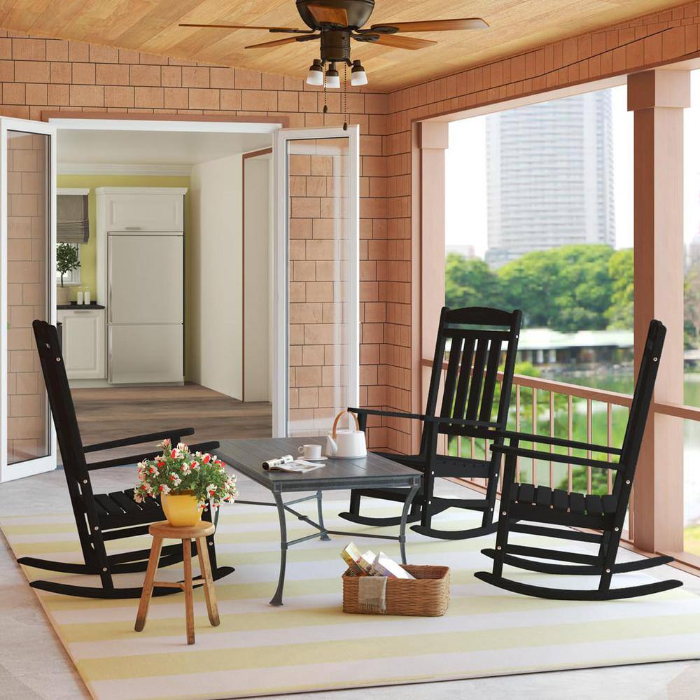 Black HDPE All Weather Outdoor Rocking Chair Set of 2