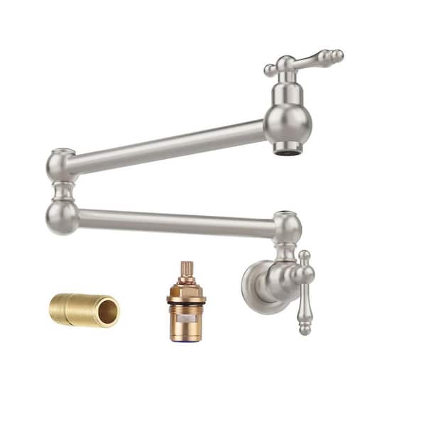 Wall Mount Brass Faucets Kitchen Commercial Faucet Folding Faucet 2 Handles Brushed Nickel Double Joint Swing Arm Faucet