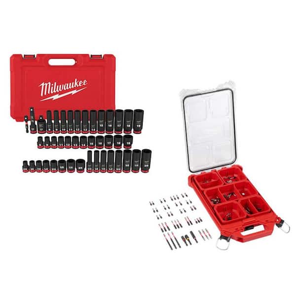 Milwaukee Shockwave 3/8 in. Drive SAE and Metric 6-Pt Impact Socket Set and Impact Duty Driver Bit Set Packout Case (133-Piece)