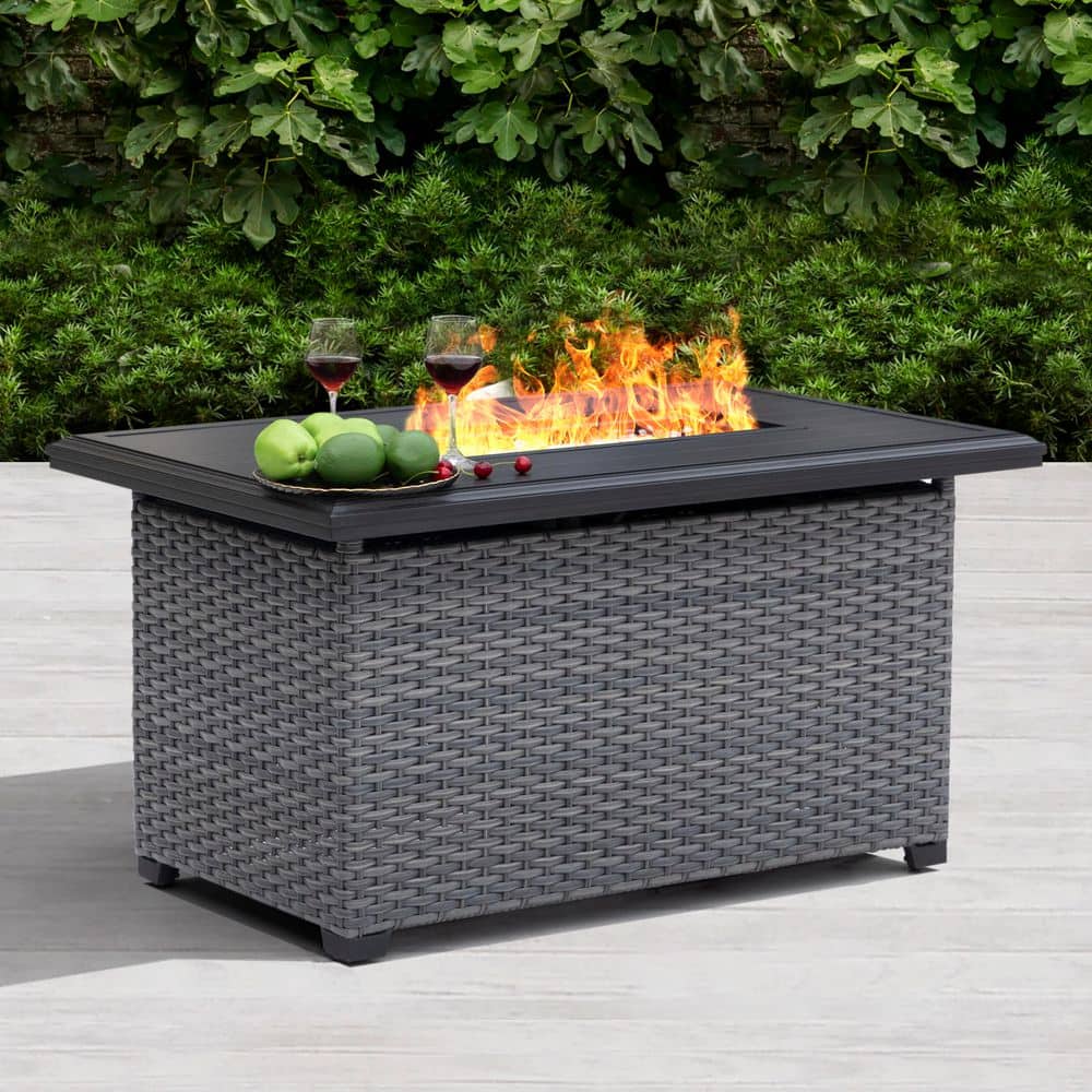 Nuu Garden Aluminum Rattan Fire Pit Table with a Side Door WF020