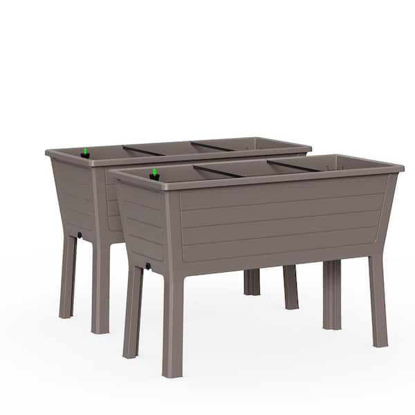 (2 items) Plastic Plant Garden Beds Outdoor for Gardening Planter Box Gray (44.33 in. H x 29.92 in. x 19.69 in. )