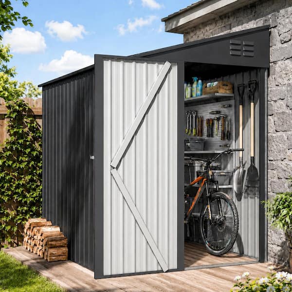 AECOJOY 4 ft. W x 7 ft. D Outdoor Metal Lean to Shed Garden