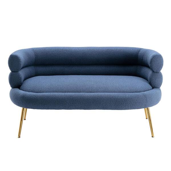 Unbranded Modern 53 in. Navy Polyester 2-Seat Loveseat with Golden Legs