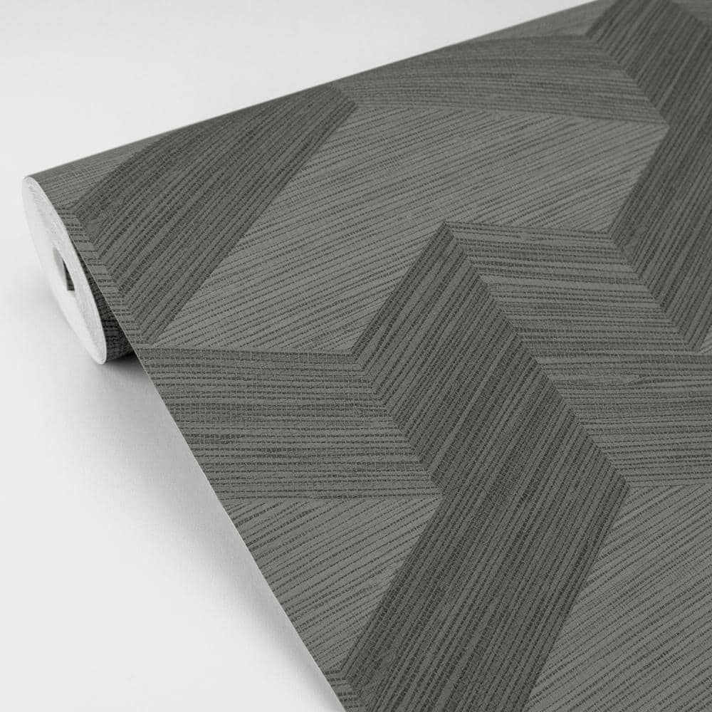 Grey Geometric Grasscloth Vinyl Wallpaper Roll