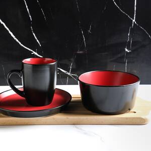 16-Piece Casual Red and Black Stoneware Dinnerware Set (Set for 4)