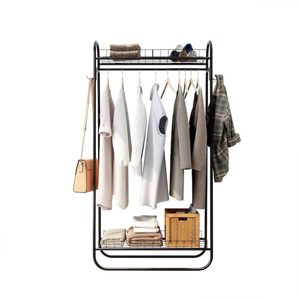 URTR Black Clothing Garment Rack with Shelves, Metal Cloth Hanger Rack  Stand Clothes Drying Rack for Hanging Clothes T-01311-BK - The Home Depot