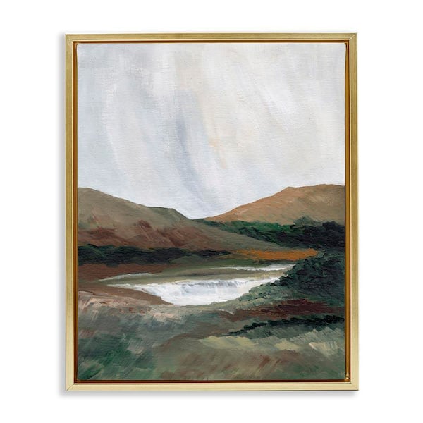 Stupell Industries Two Mountains with Pond by Nikita Jariwala Gold Floater Frame Nature Graphic Art Print 21 in. x 17 in.