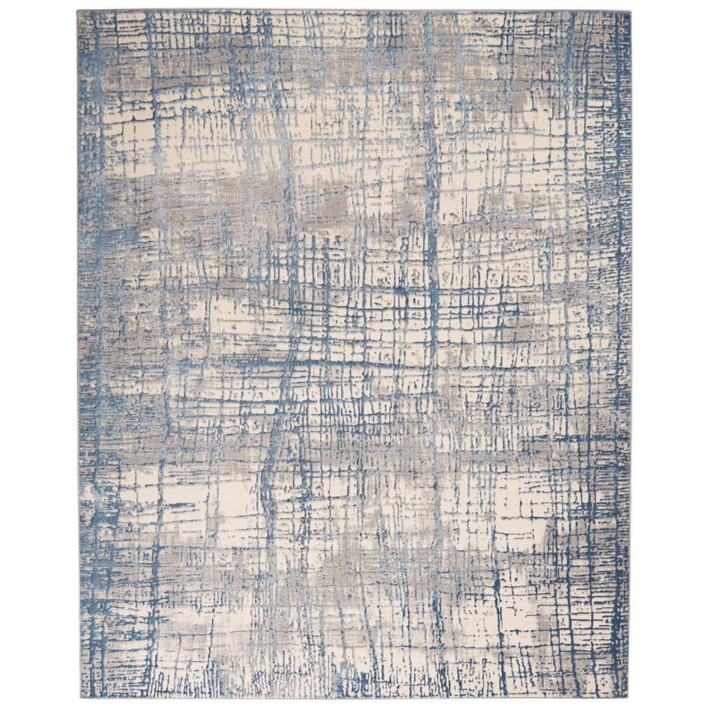 CALVIN KLEIN Rush Ivory Blue 8 ft. x 10 ft. Abstract Contemporary Area