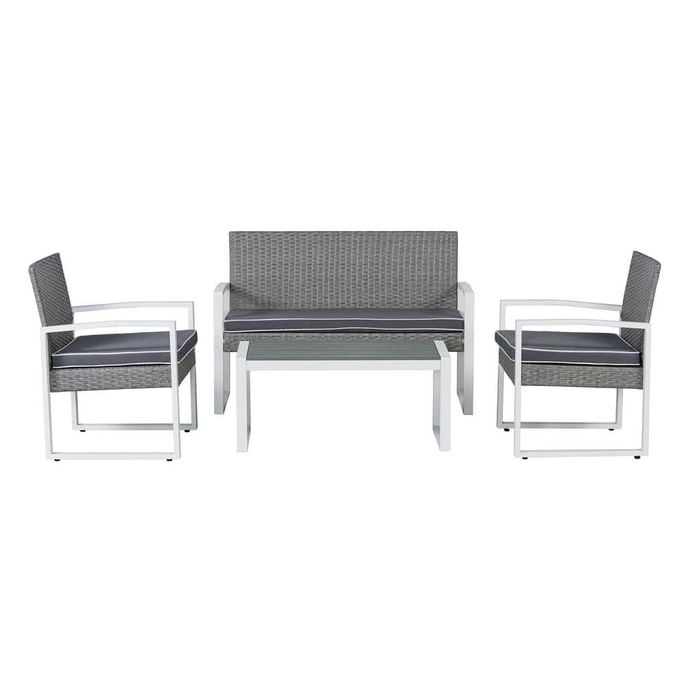 Elina Gray and White Faux Wicker 4-Piece Patio Conversation Set