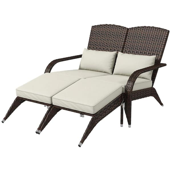 2-Person Wicker Adirondack Loveseat with Cushions-Outdoor Powder-Coated Steel Frame for Patio, Fire Pit, Garden.