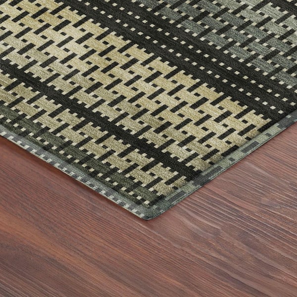 Mayfield Premium Machine Washable Abstract AMF2427 Cactus 3 ft. x 5 ft. Area Rug