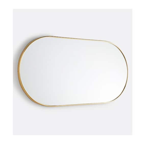 Unbranded 36 in. W x 18 in. H Oval Stainless Steel Metal Gold Framed Wall Mount Bathroom Vanity Mirror