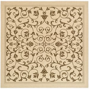 Courtyard Natural/Brown 7 ft. x 7 ft. Square Border Indoor/Outdoor Patio  Area Rug