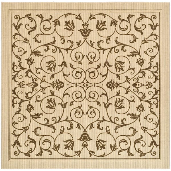 SAFAVIEH Courtyard Natural/Brown 7 ft. x 7 ft. Square Border Indoor/Outdoor Patio  Area Rug