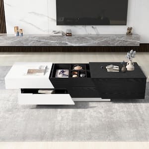 Modern and Sleek 47.2 in. White and Black Rectangle MDF Extendable Sliding Top Coffee Table with Storage
