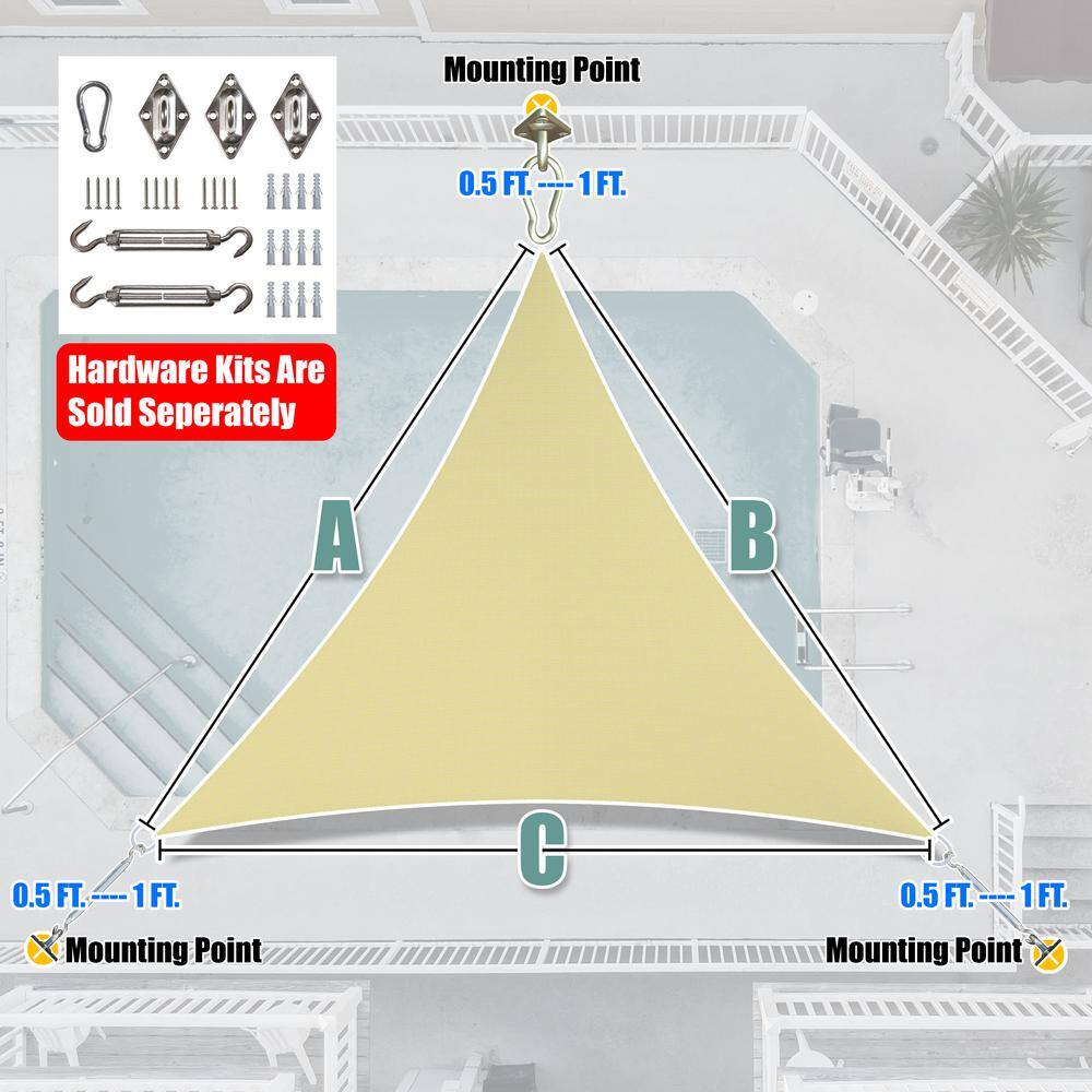 Beige 8' x 8' x 8' Triangle Sun Shade Sail Canopy