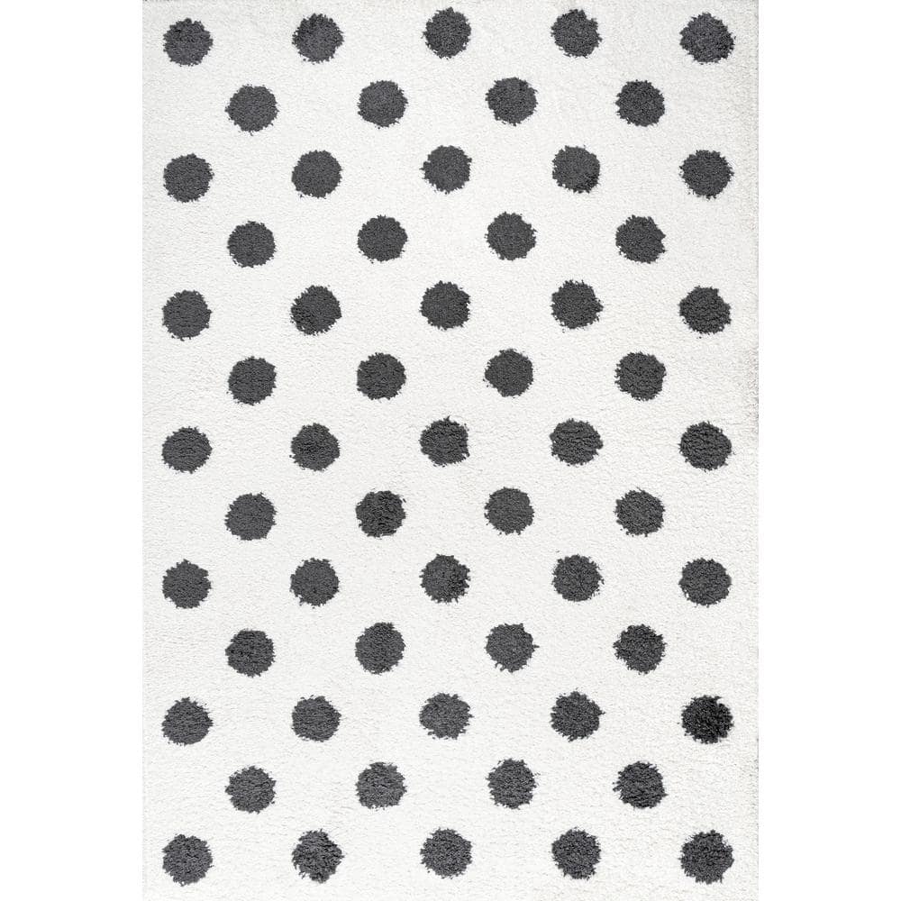 Easy-Care Charcoal and Ivory Polka Dot Shag Rug 3'x5'