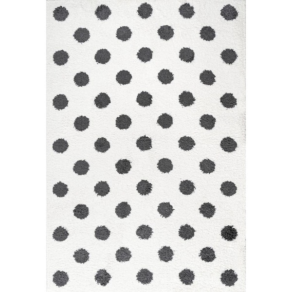 5 ft. x 8 ft. White/Gray Pere Modern Charcoal Dot Shag Area Rug