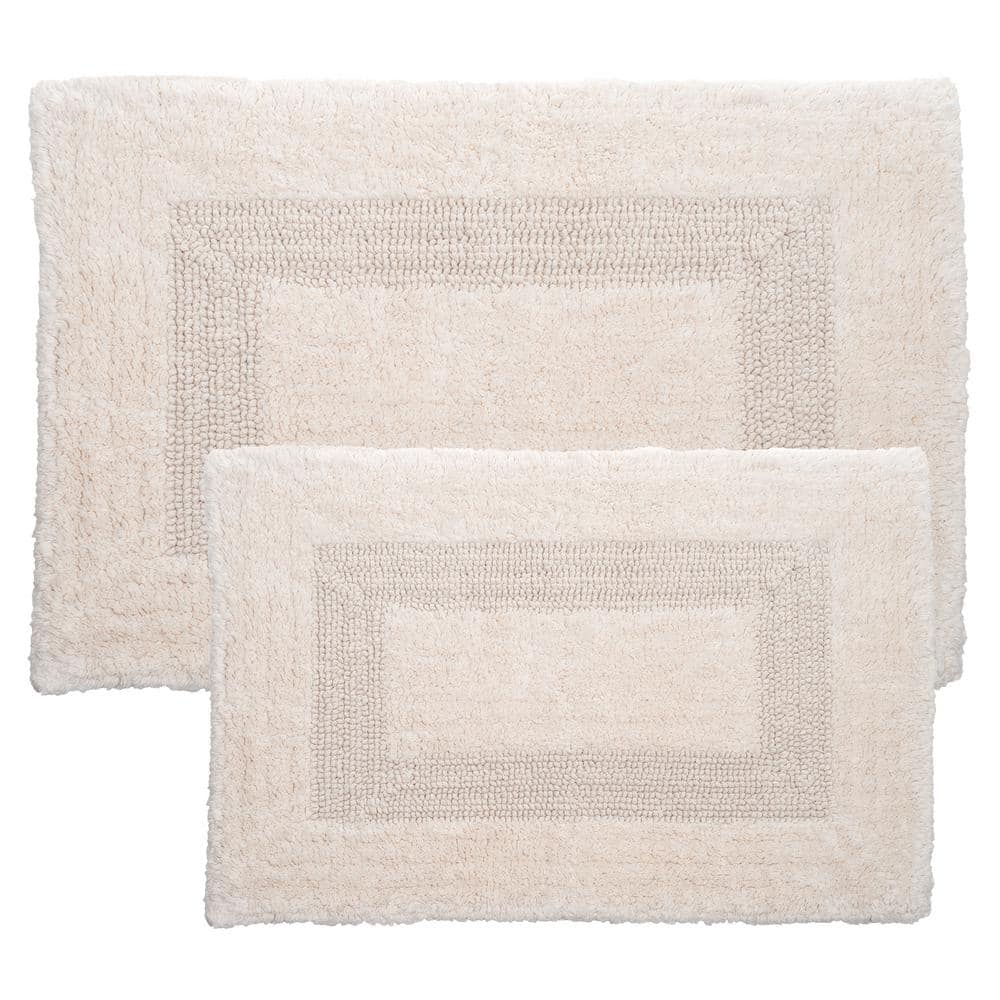 Ivory Cotton 4-Piece Bathroom Mat Set with Tufted Design