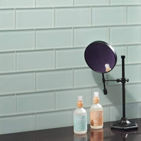Contempo Seafoam 3 in x 6 in. 8mm Frosted Glass Subway Floor and Wall Tile (32 pieces 4 sq.ft/Box)