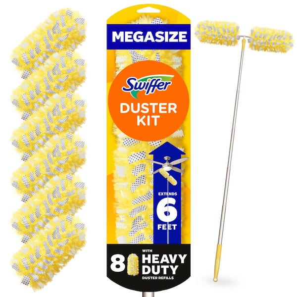 360 Super Extendable 6 ft Handle Heavy Duty Microfiber Duster Starter Kit (1 Handle, 8 Dusters)