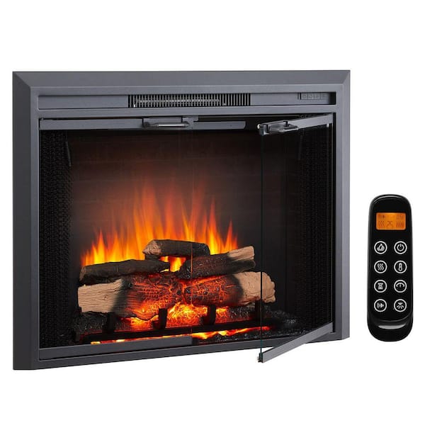 Damon 35 in. Electric Fireplace Insert, Glass Door and Mesh Screen, Heater 750/1500W, Crackling Sound, Remote Control
