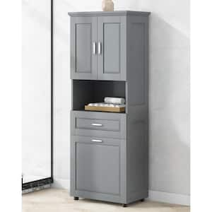 Gray 69.92 in. H Accent Storage Cabinet with Adjustable Shelves, Drawer, Laundry Basket