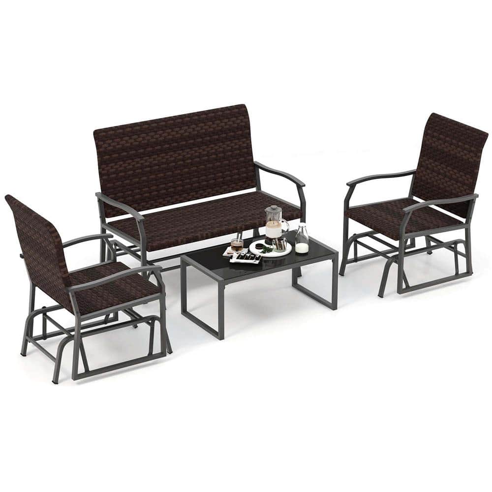 4-Piece Metal Rattan Patio Conversation Set with Tempered Glass Coffee Table All weather/weather resistant price history on PriceWatchPro