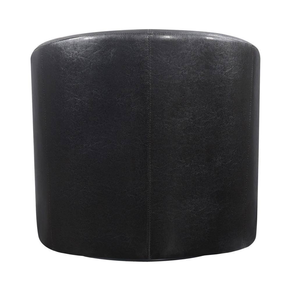 Dark Brown Faux Leather Swivel Barrel Accent Chair