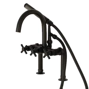 Modern 3-Handle Deck-Mount High-Risers Claw Foot Tub Faucet with Handshower in Matted Black