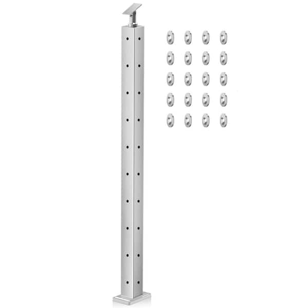 Angel Sar 36" x 2" x 2" 1-Piece 90 Degree Metal Stainless Steel Cable Railing Corner Fence Corner Post, Level Drilled Railing Post