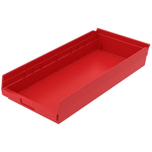 Shelf Bin 20 lbs. 23-5/8 in. x 11-1/8 in. x 4 in. Storage Tote in Red with 2.5 Gal. Storage Capacity (6-Pack)
