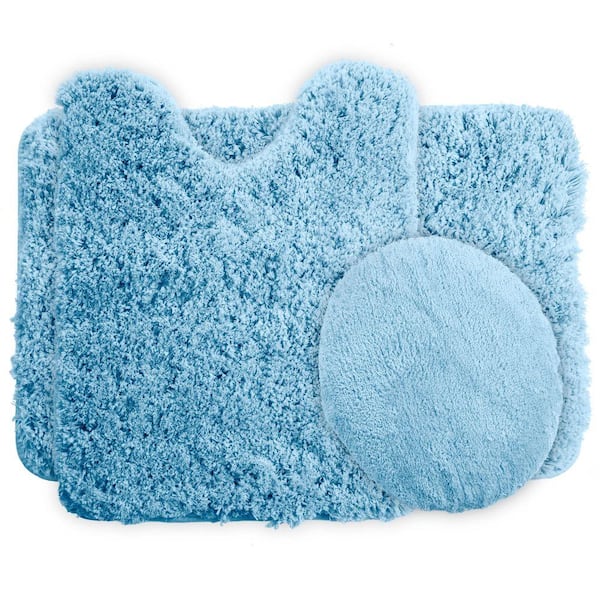Lavish Home Blue 19.5 in. x 24 in. Super Plush Non-Slip 3-Piece Bath Rug Set