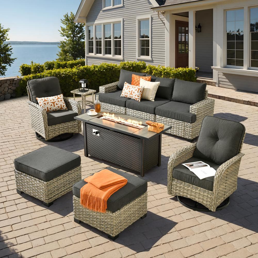 HOOOWOOO Kelleys 9-Piece Wicker Modern Outdoor Patio Fire