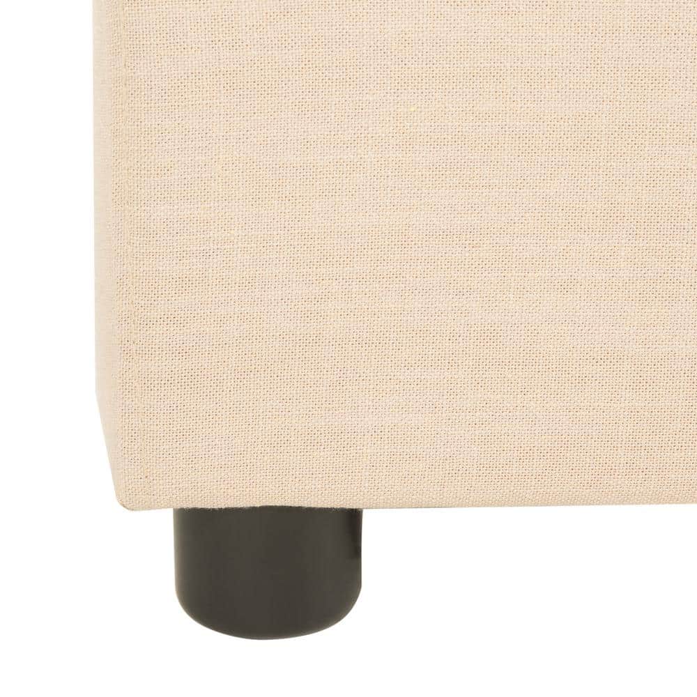 Beige Linen Upholstered Queen Bed with Tufted Headboard