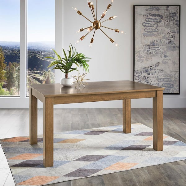 Oak 60 in. Wood Finish Parson 4 Legs Dining Table Seats 6