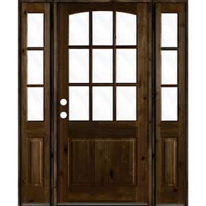 60 in. x 96 in. Knotty Alder Right-Hand/Inswing 9-Lite Clear Glass Black Stain Wood Prehung Front Door with Sidelites