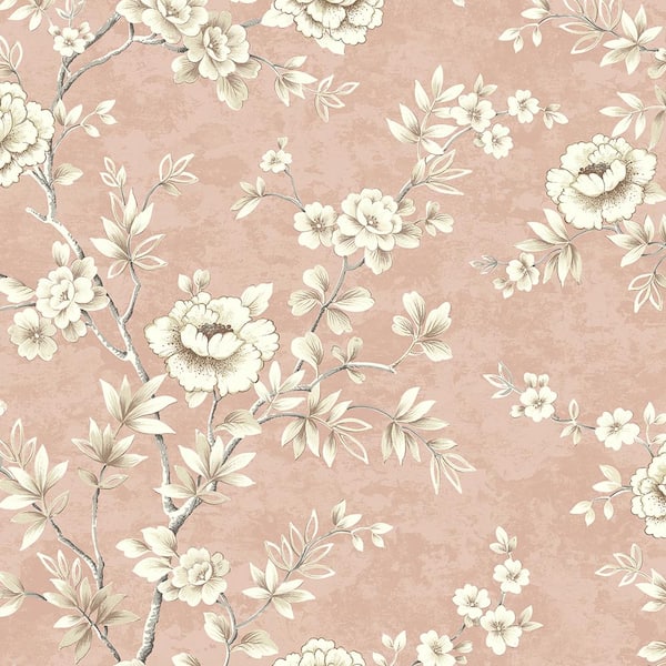 Seabrook Designs 60.75 sq. ft. Metallic Petal Pink Bissette Floral Trail Unpasted Paper Wallpaper Roll