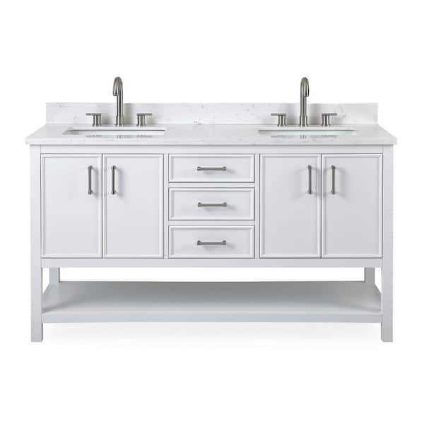 Benton Collection Felton 60 in. W x 22 in. D x 35 in. H Bathroom Vanity in White Color with Fairy White Quartz Top