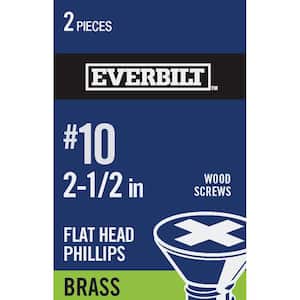 #10 x 2-1/2 in. Phillips Flat Head Brass Wood Screw (2-Pack)