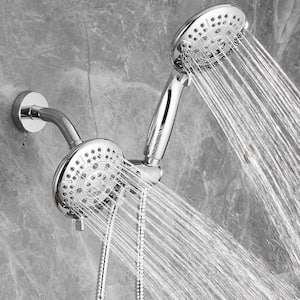 2 in. 1-5-Spray Patterns with 1.8 GPM 4.7 in. Wall Mount Fixed and Handheld Shower Head in Chrome