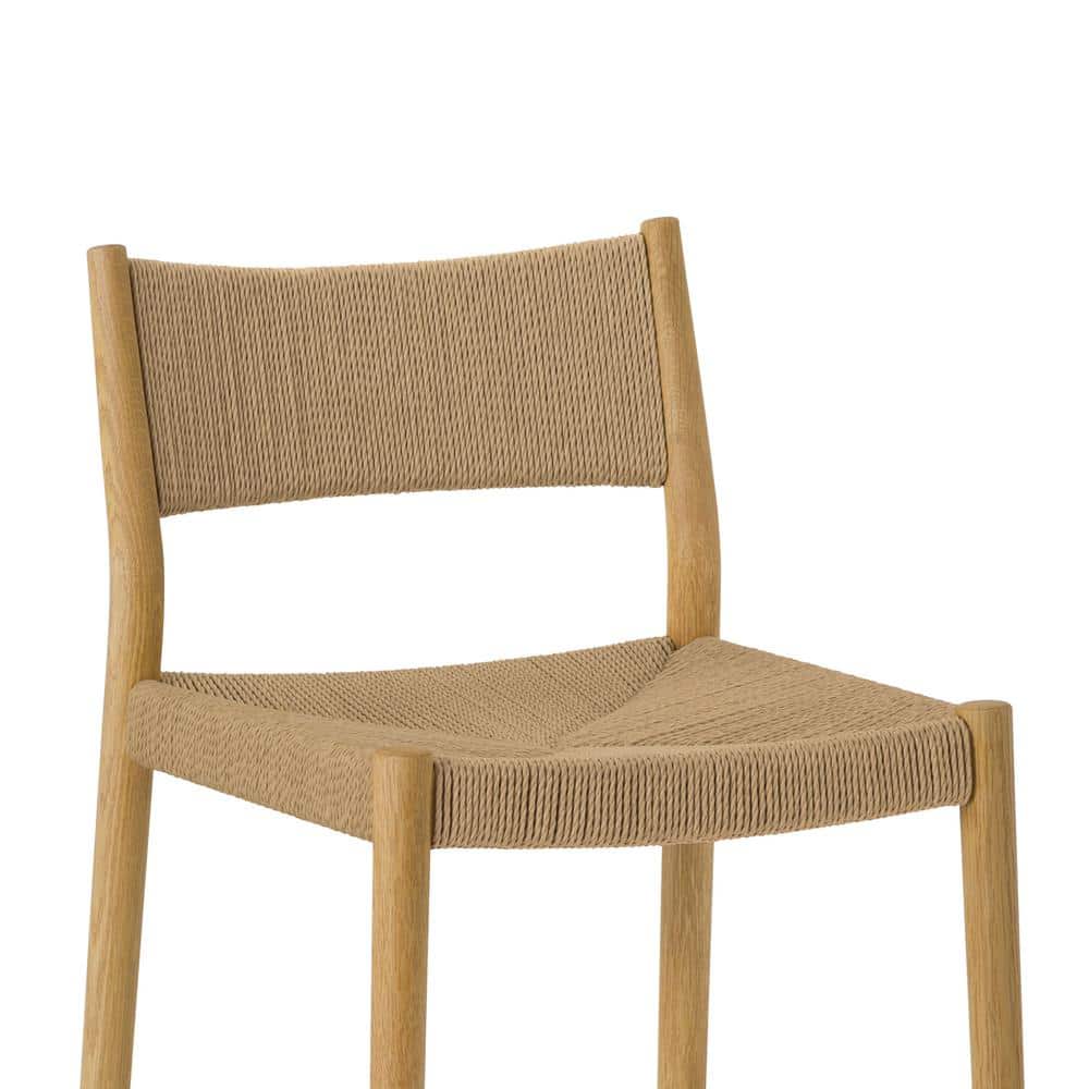 Erie Natural Oak Wood and Woven Paper Cord Counter Stool